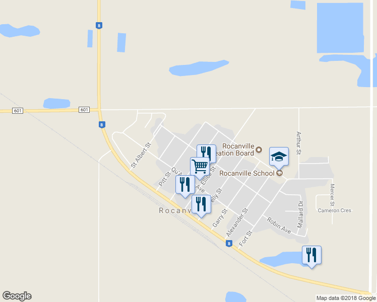 map of restaurants, bars, coffee shops, grocery stores, and more near 217 Pitt Street in Rocanville