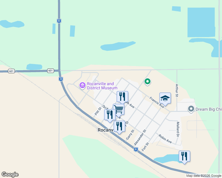 map of restaurants, bars, coffee shops, grocery stores, and more near 217 Pitt Street in Rocanville