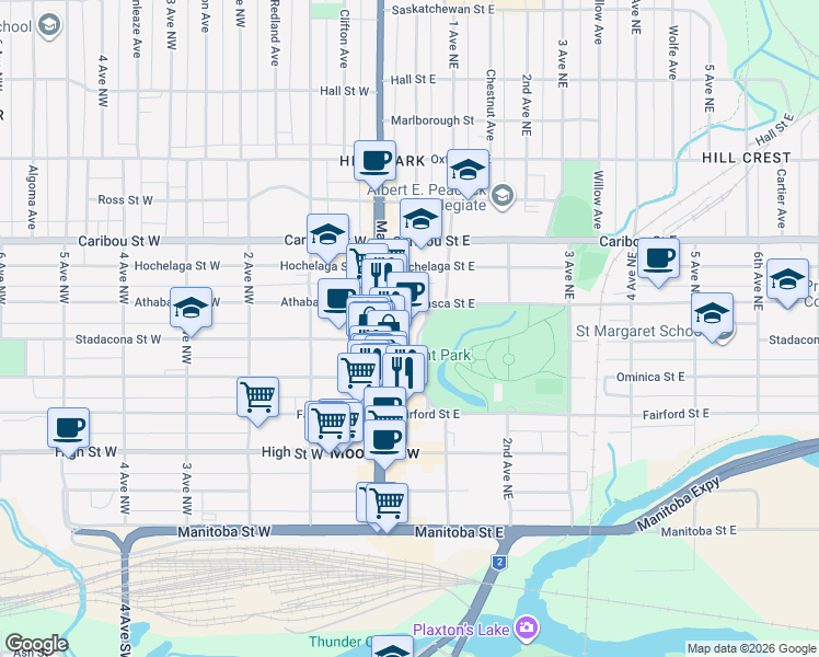 map of restaurants, bars, coffee shops, grocery stores, and more near 436 Langdon Crescent in Moose Jaw