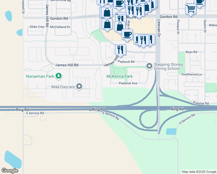 map of restaurants, bars, coffee shops, grocery stores, and more near 4781 Padwick Avenue in Richardson