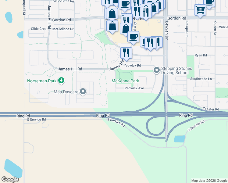 map of restaurants, bars, coffee shops, grocery stores, and more near 4781 Padwick Avenue in Richardson