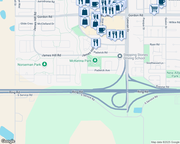 map of restaurants, bars, coffee shops, grocery stores, and more near 4781 Padwick Avenue in Richardson