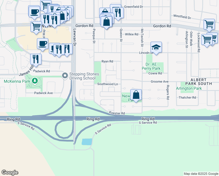 map of restaurants, bars, coffee shops, grocery stores, and more near 5000 Newport Road in Regina