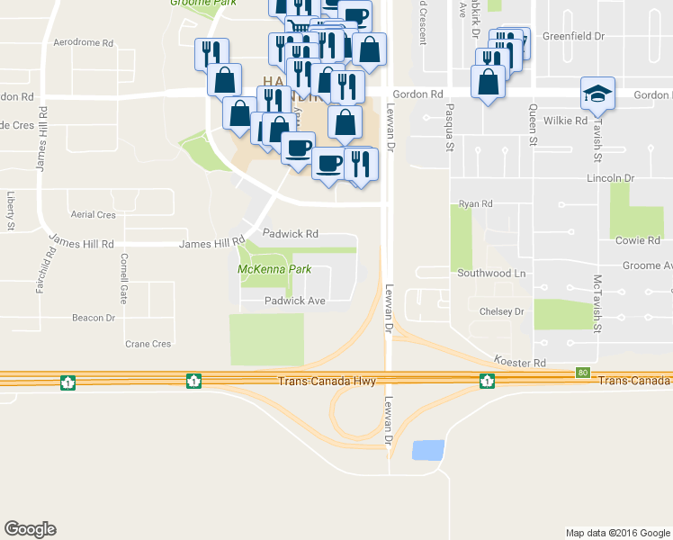 map of restaurants, bars, coffee shops, grocery stores, and more near 4538 Padwick Crescent in Richardson