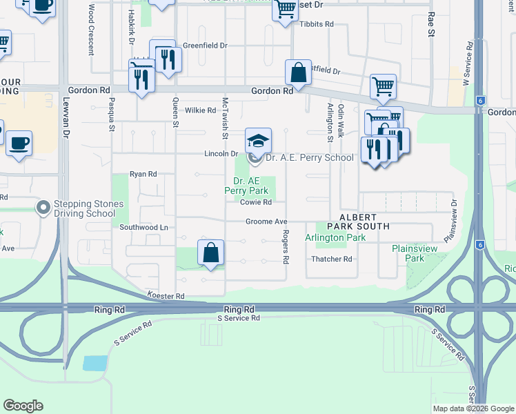 map of restaurants, bars, coffee shops, grocery stores, and more near 111 Groome Avenue in Regina