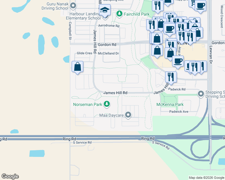 map of restaurants, bars, coffee shops, grocery stores, and more near in Regina