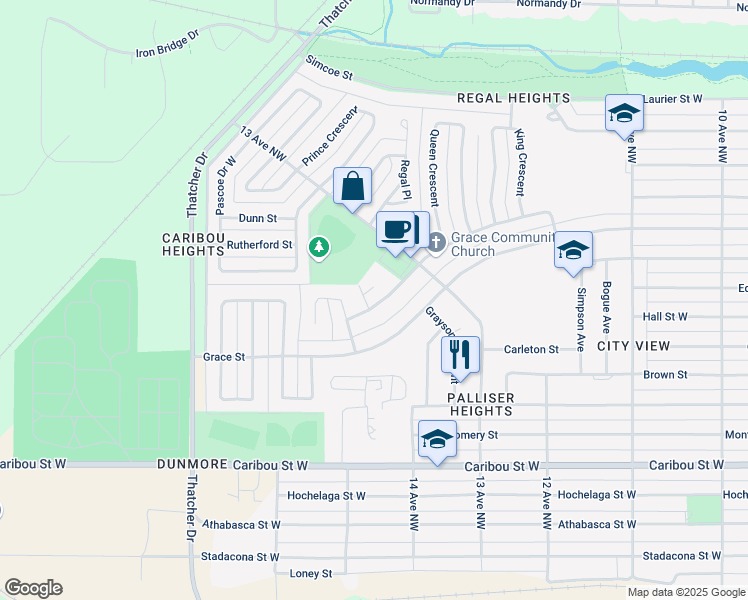 map of restaurants, bars, coffee shops, grocery stores, and more near 1350 Gordon Road in Moose Jaw