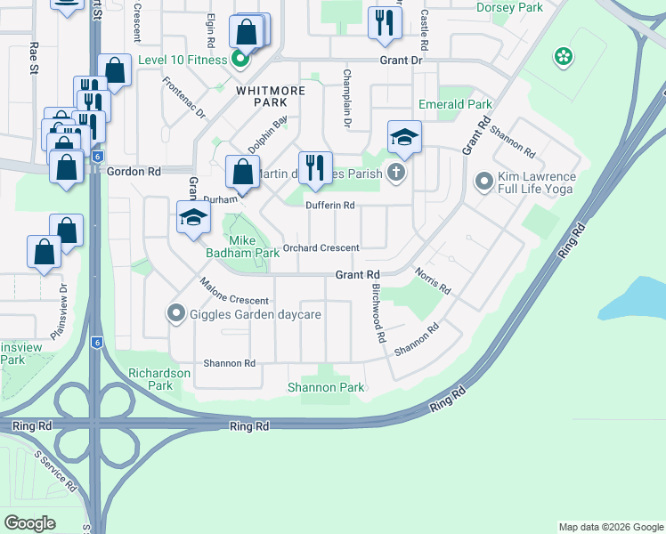 map of restaurants, bars, coffee shops, grocery stores, and more near in Regina