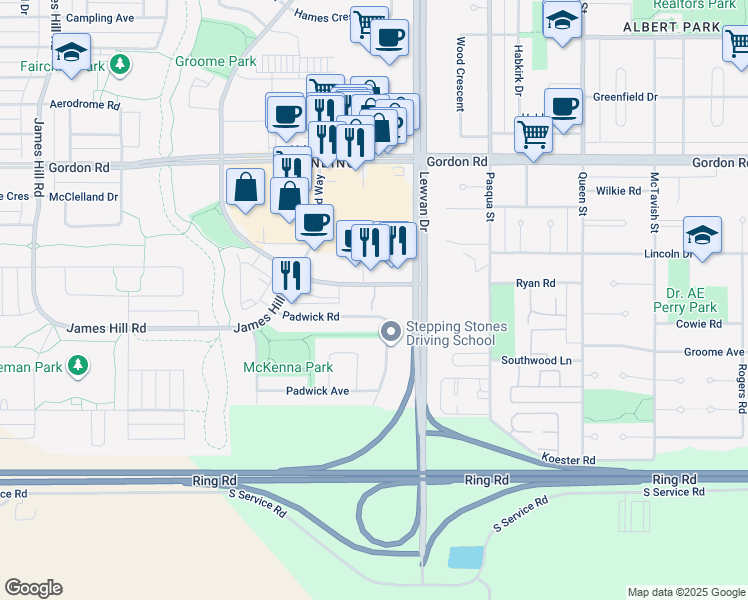 map of restaurants, bars, coffee shops, grocery stores, and more near 4850 Harbour Landing Drive in Regina