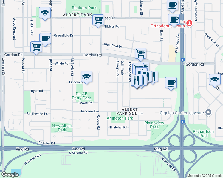 map of restaurants, bars, coffee shops, grocery stores, and more near 10 Wellington Place in Regina