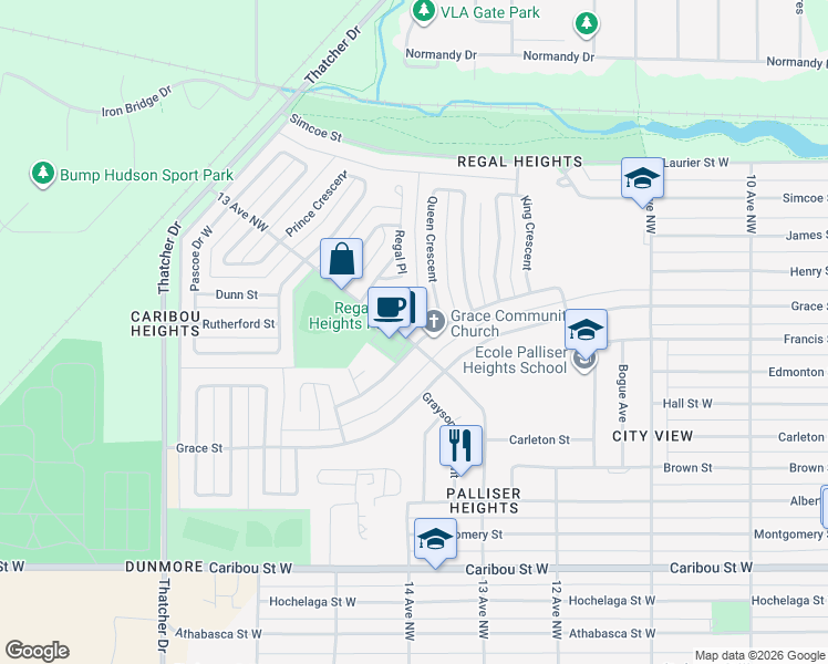 map of restaurants, bars, coffee shops, grocery stores, and more near 2 Gordon Road in Moose Jaw
