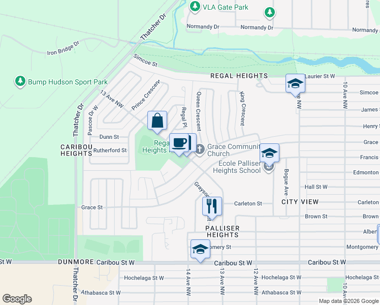 map of restaurants, bars, coffee shops, grocery stores, and more near 2 Gordon Road in Moose Jaw
