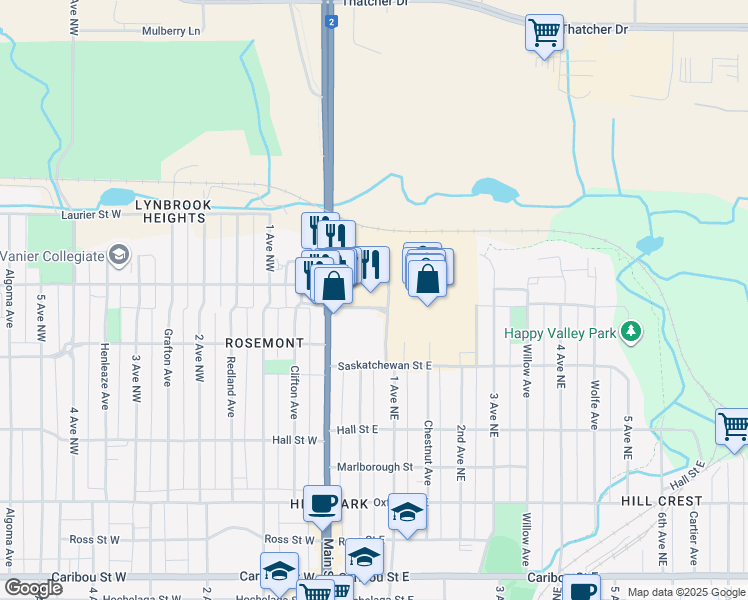 map of restaurants, bars, coffee shops, grocery stores, and more near in Moose Jaw