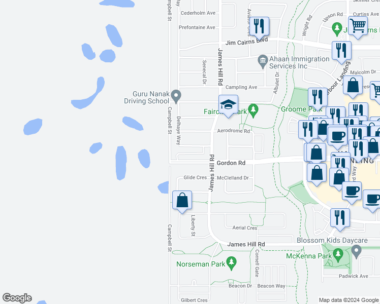 map of restaurants, bars, coffee shops, grocery stores, and more near 5722 Gordon Road in Richardson