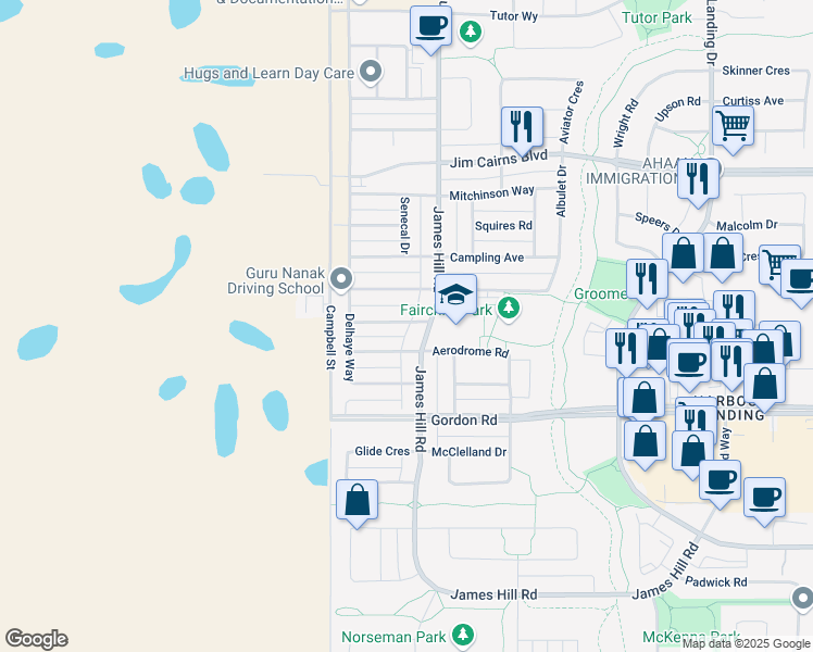 map of restaurants, bars, coffee shops, grocery stores, and more near 5601a McCaughey Street in Regina