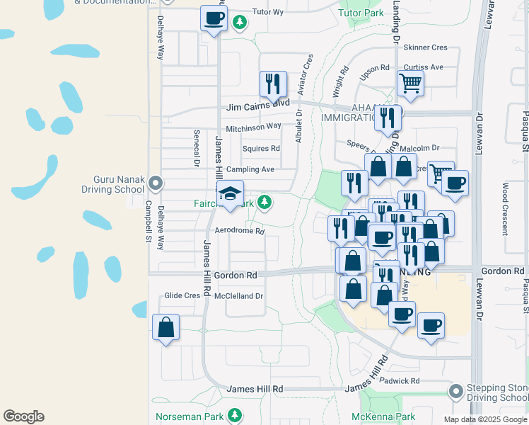 map of restaurants, bars, coffee shops, grocery stores, and more near 4401 Albulet Drive in Regina