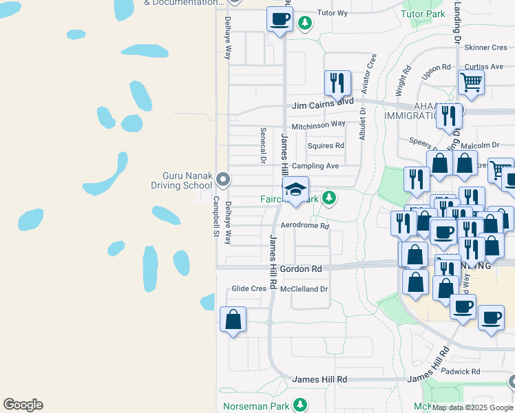 map of restaurants, bars, coffee shops, grocery stores, and more near McCaughey Street in Regina