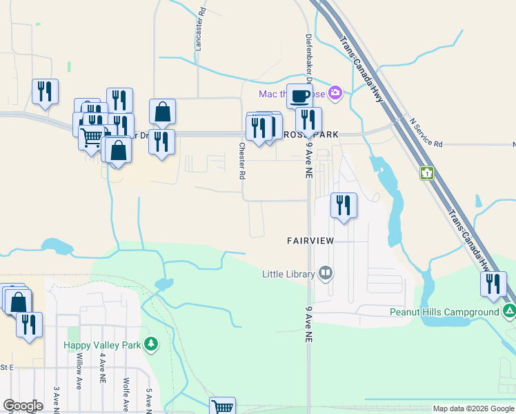 map of restaurants, bars, coffee shops, grocery stores, and more near 302 Bellamy Dr in Moose Jaw