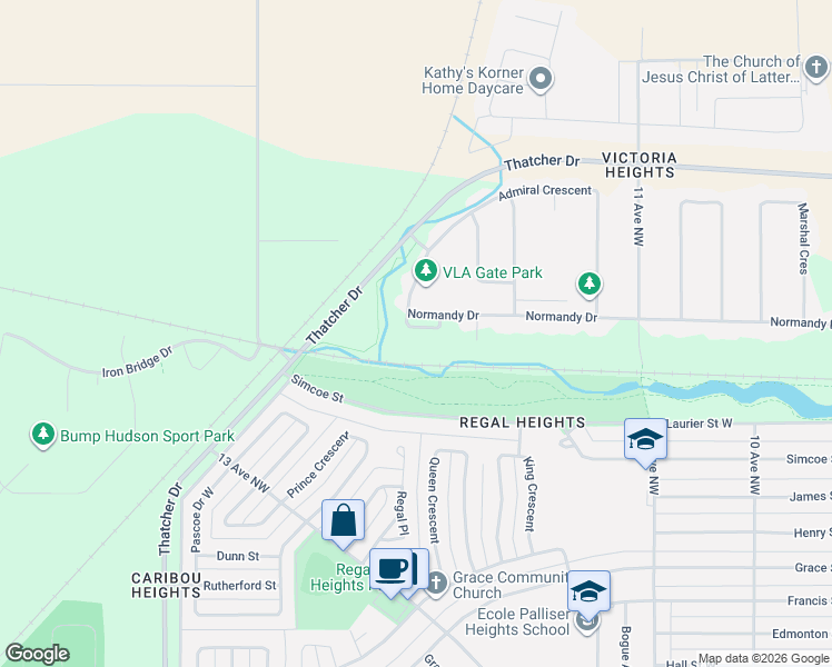 map of restaurants, bars, coffee shops, grocery stores, and more near 1449 Normandy Drive in Moose Jaw