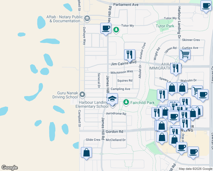map of restaurants, bars, coffee shops, grocery stores, and more near 4388 James Hill Road in Richardson