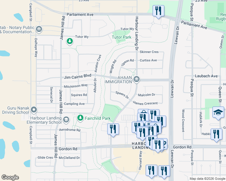 map of restaurants, bars, coffee shops, grocery stores, and more near 4928 Wright Road in Regina