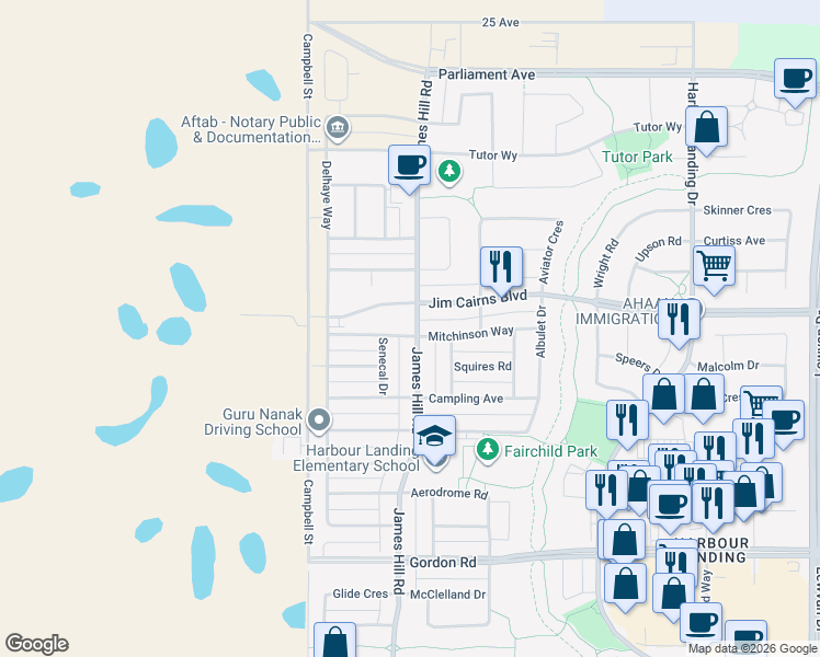 map of restaurants, bars, coffee shops, grocery stores, and more near in Regina