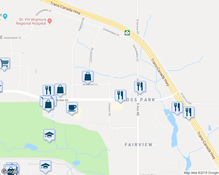 map of restaurants, bars, coffee shops, grocery stores, and more near Chester Road in Moose Jaw