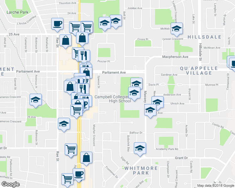 map of restaurants, bars, coffee shops, grocery stores, and more near 37 Culliton Crescent in Regina