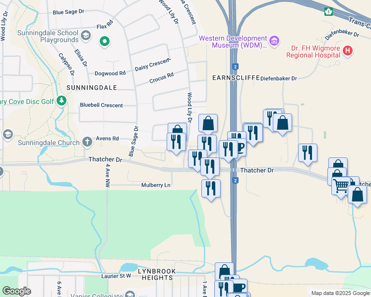 map of restaurants, bars, coffee shops, grocery stores, and more near 0 Arrowhead Road in Moose Jaw
