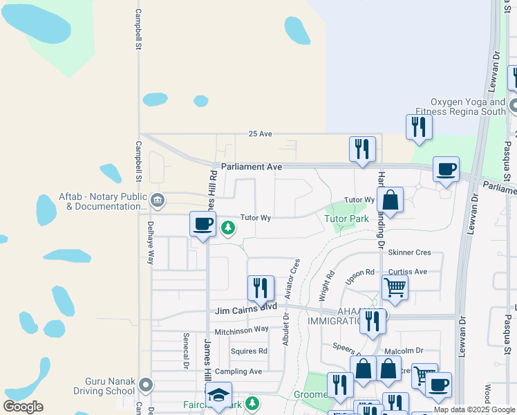 map of restaurants, bars, coffee shops, grocery stores, and more near 5309 McKenna Crescent in Regina