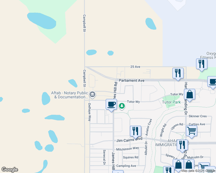 map of restaurants, bars, coffee shops, grocery stores, and more near 5501 Parliament Avenue in Regina