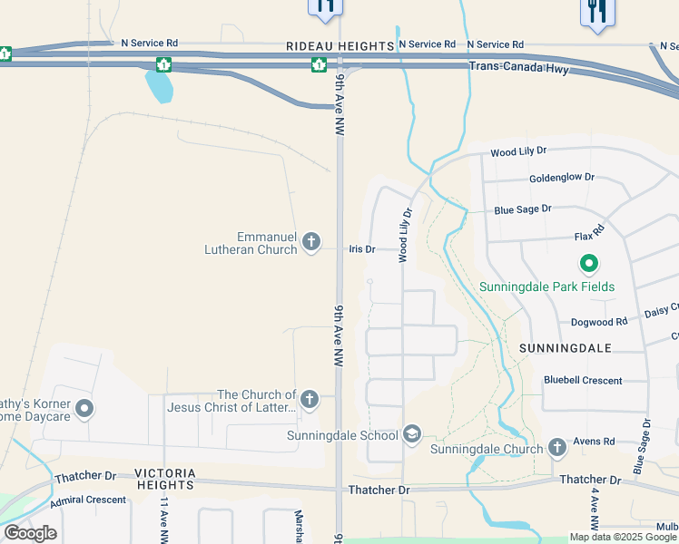 map of restaurants, bars, coffee shops, grocery stores, and more near 9th Avenue Northwest in Moose Jaw