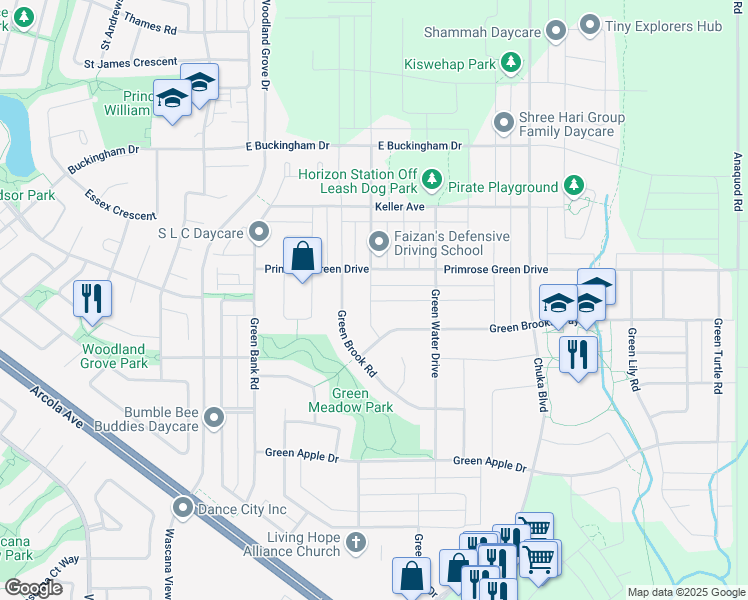 map of restaurants, bars, coffee shops, grocery stores, and more near Green Rock Road in Regina