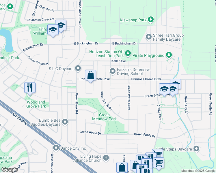 map of restaurants, bars, coffee shops, grocery stores, and more near 3313 Green Brook Road in Regina