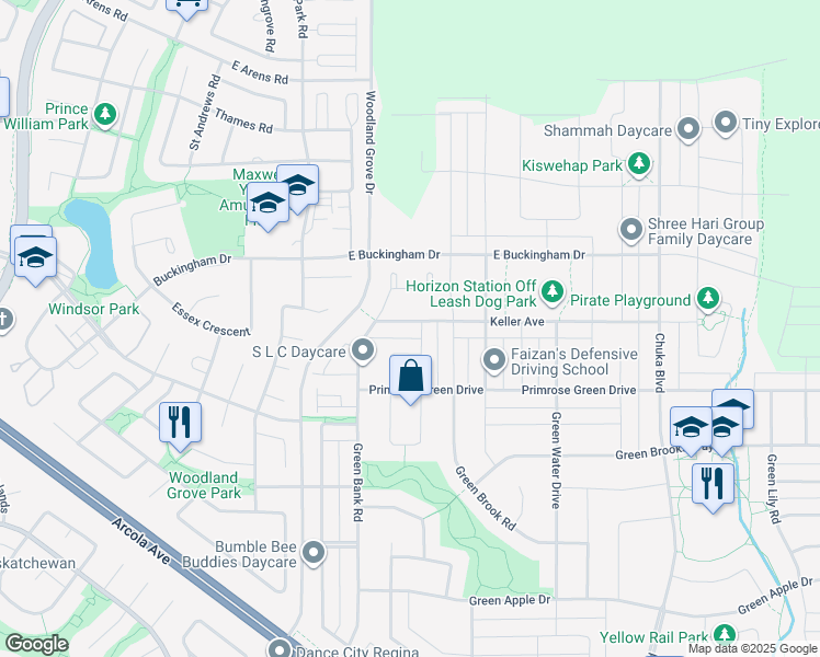 map of restaurants, bars, coffee shops, grocery stores, and more near 4265 Keller Avenue in Regina