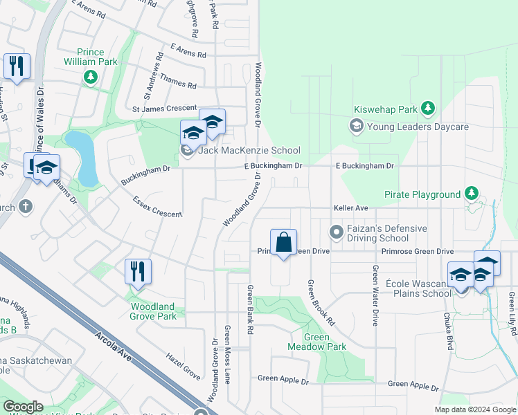 map of restaurants, bars, coffee shops, grocery stores, and more near 4273 Keller Avenue in Regina
