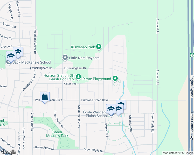 map of restaurants, bars, coffee shops, grocery stores, and more near 3142B Trombley St in Regina