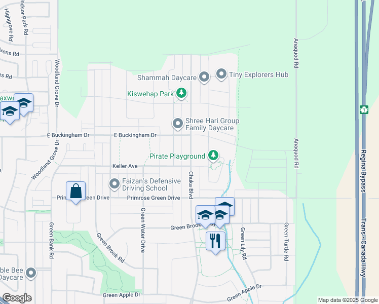 map of restaurants, bars, coffee shops, grocery stores, and more near 3154 Chuka Boulevard in Regina