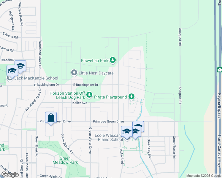 map of restaurants, bars, coffee shops, grocery stores, and more near 3142B Trombley St in Regina