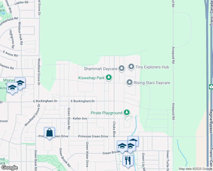 map of restaurants, bars, coffee shops, grocery stores, and more near 3005 Trombley Street in Regina