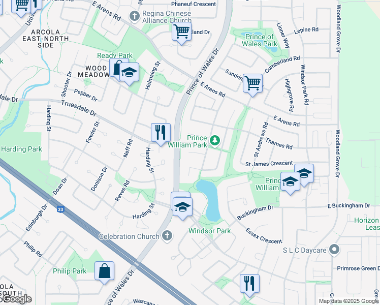 map of restaurants, bars, coffee shops, grocery stores, and more near 32 Peyson Bay in Regina