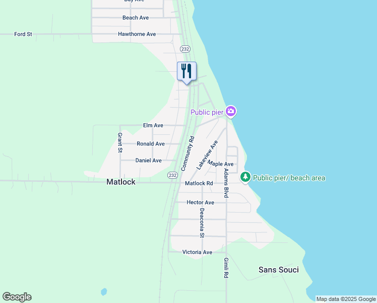 map of restaurants, bars, coffee shops, grocery stores, and more near 119 Community Road in Matlock