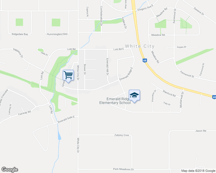 map of restaurants, bars, coffee shops, grocery stores, and more near 72 Emerald Ridge East in White City