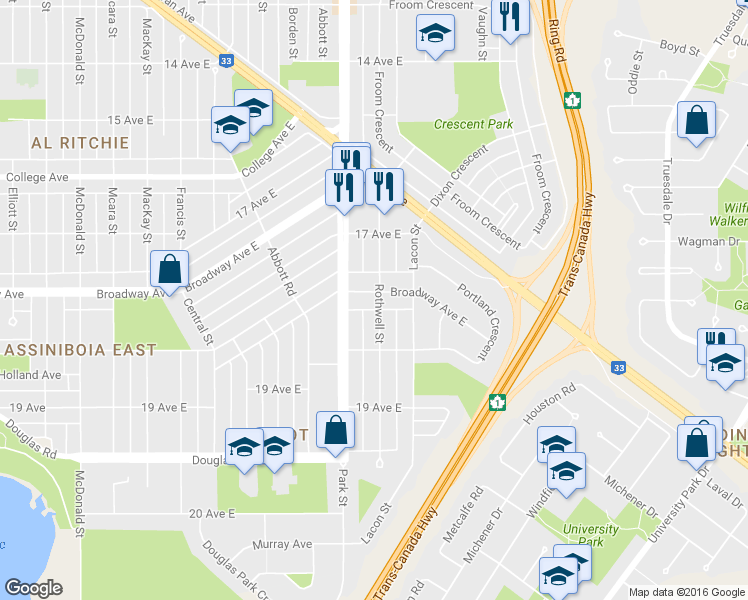 map of restaurants, bars, coffee shops, grocery stores, and more near 803 Broadway Avenue East in Regina
