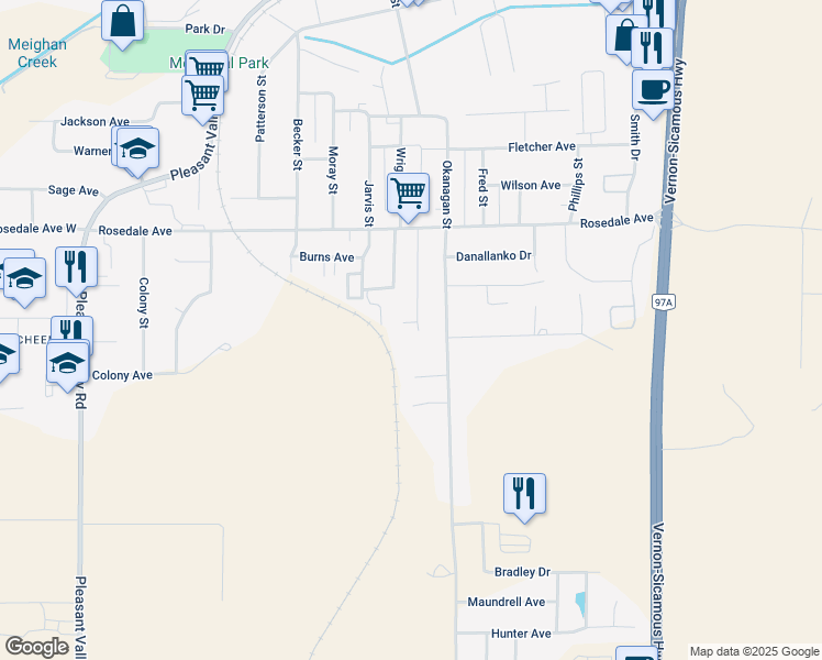 map of restaurants, bars, coffee shops, grocery stores, and more near 2505 Dunn Road in Armstrong