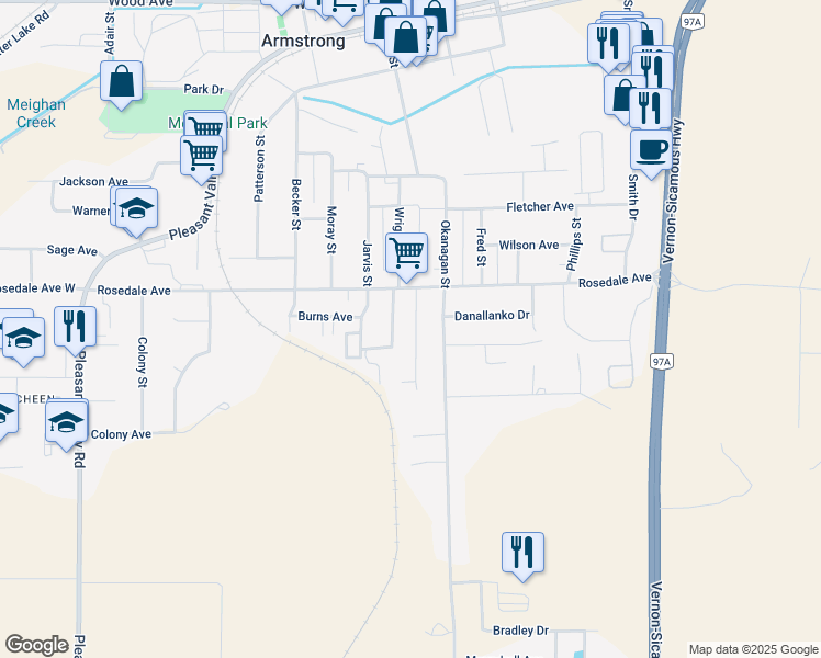 map of restaurants, bars, coffee shops, grocery stores, and more near 2665 Dunn Road in Armstrong