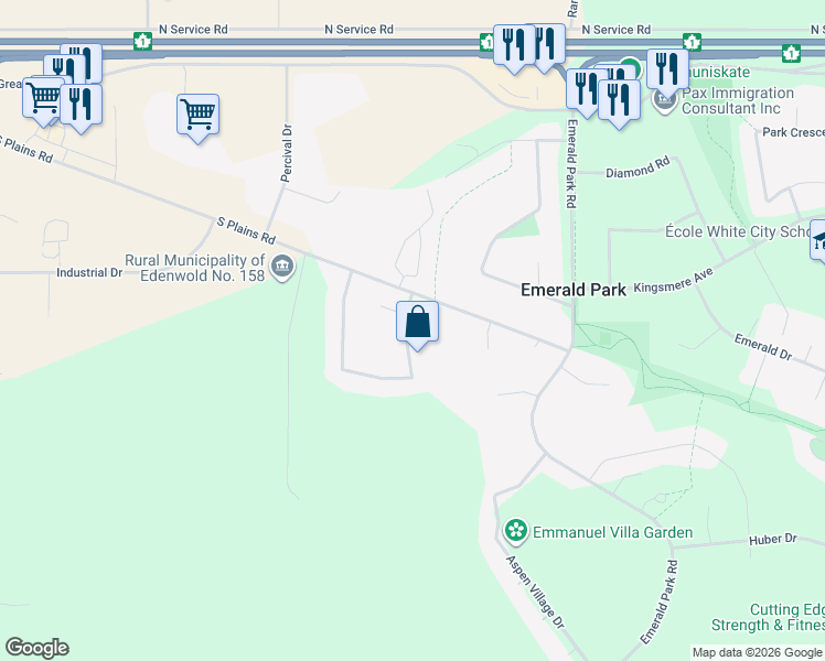 map of restaurants, bars, coffee shops, grocery stores, and more near 9 Woods Crescent in Emerald Park