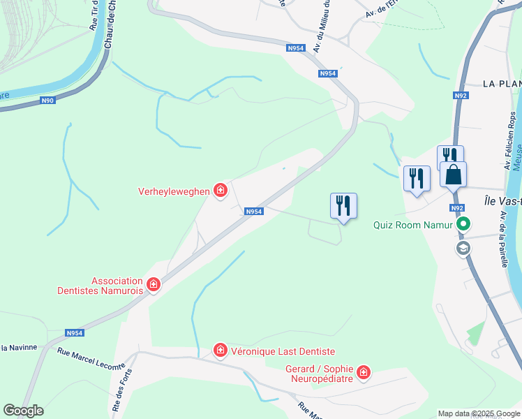 map of restaurants, bars, coffee shops, grocery stores, and more near 19 Avenue de la Vecquée in Namur