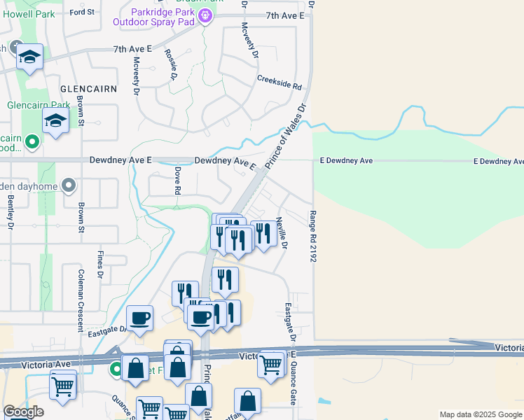 map of restaurants, bars, coffee shops, grocery stores, and more near in Regina
