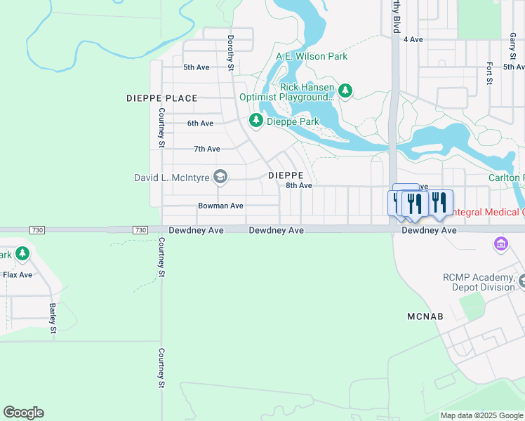 map of restaurants, bars, coffee shops, grocery stores, and more near 7106 Dewdney Avenue in Regina